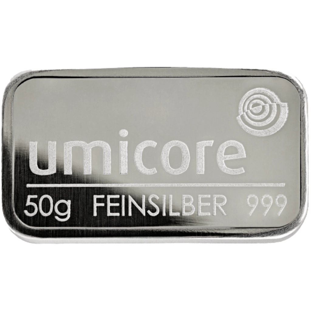 Umicore 50 gram zilverbaar